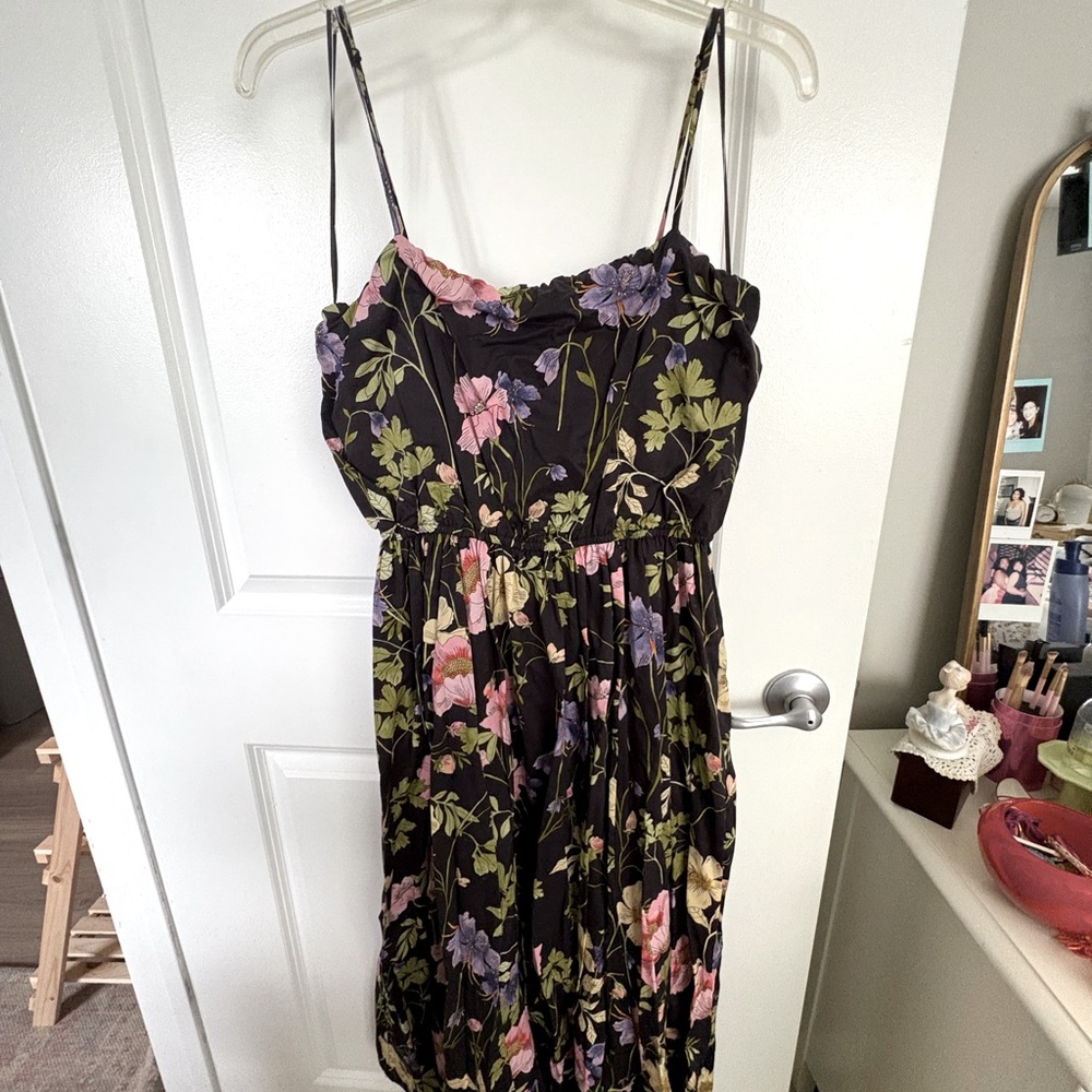 Express Black Floral Dress with Pink and Green Accents